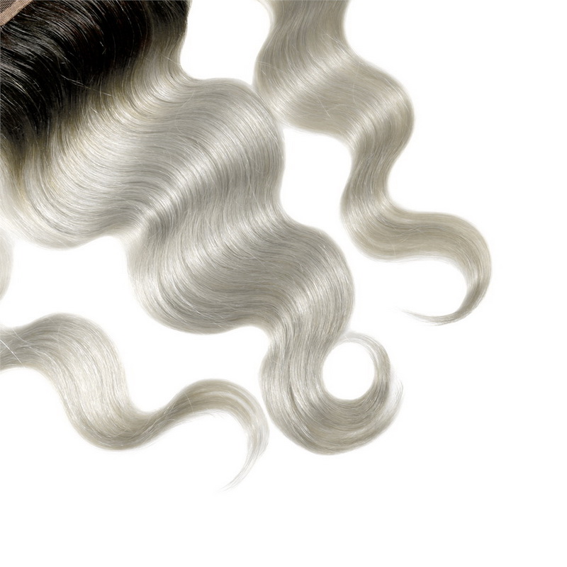 13X4 Black Root /Grey Color  Virgin Hair Body Wave Lace Frontal - 图片 8